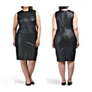 Spanx Faux Leather Midi Dress Black Sleeveless Minimalist Sheath Sz 1X